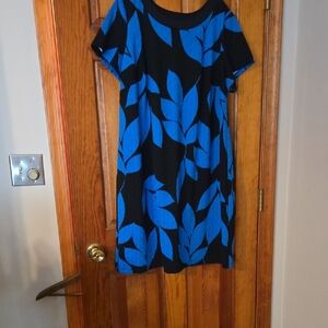 London Times Blue and Black Knee Length Dress